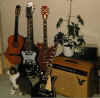 Mijn verzameling in die tijd. De rode gitaar was zelf in elkaar gezet en gespoten. De kat heette Yoyo, naar de band of andersom.